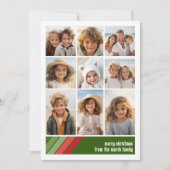 赤い緑のレトロストライプ- 9フォトコラージュ シーズンカード (正面)