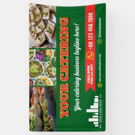 赤い緑のロゴフォトケータリングマーケティング 横断幕 (縦)