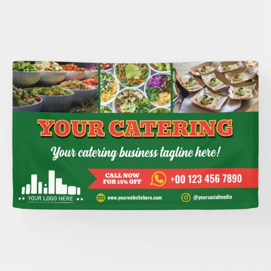 赤い緑のロゴフォトケータリングマーケティング 横断幕 (横)