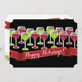 赤い緑のワイングラスのクリスマスの休日カード シーズンカード (正面/裏面)