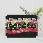 赤い緑のワイングラスのクリスマスの休日カード シーズンカード (スタンド正面)