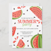 赤い緑のワ watermelon スライス サマーパーティー 招待状 (正面)
