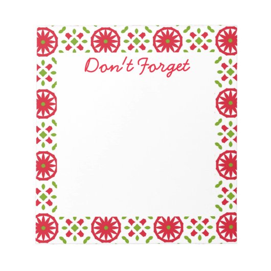 赤い緑のヴィンテージジオメトリック忘れ不可 ノートパッド (正面)