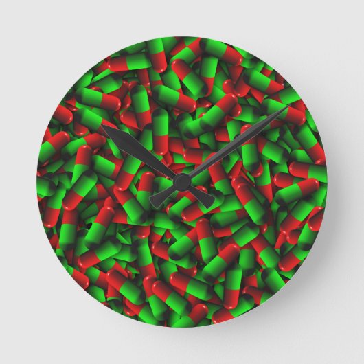 赤い緑の丸薬 ラウンド壁時計 (正面)