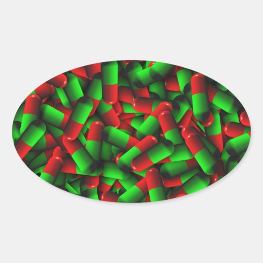 赤い緑の丸薬 楕円形シール (正面)