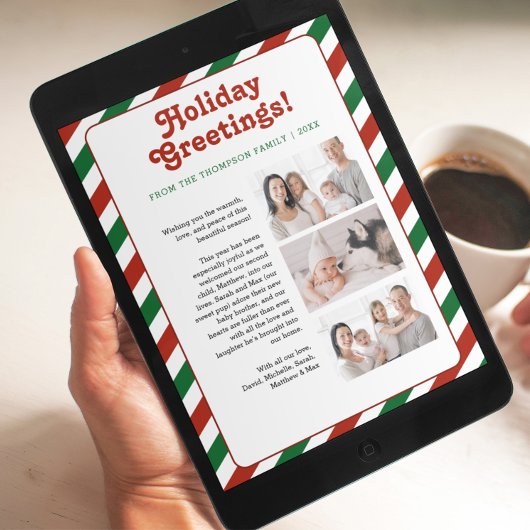 赤い緑の休日のグリーティングファミリーレターの写真 シーズンカード