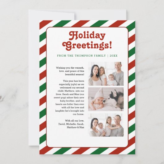 赤い緑の休日のグリーティングファミリーレターの写真 シーズンカード (正面)