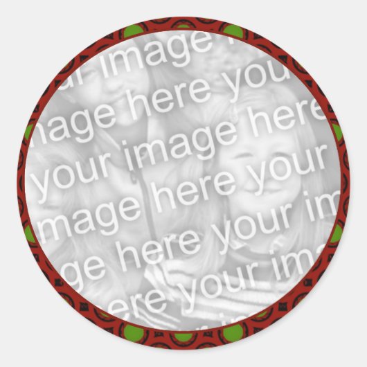 赤い緑の休日の写真フレーム ラウンドシール (正面)