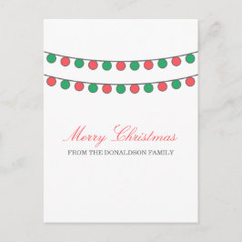赤い緑の休日の文字列のライトはがき シーズンポストカード