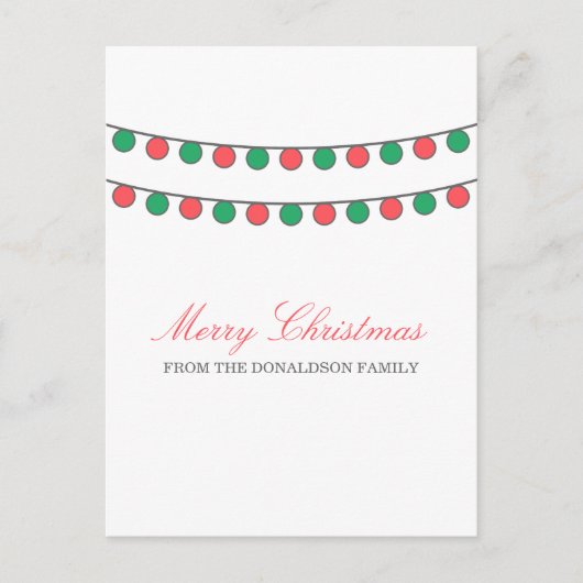 赤い緑の休日の文字列のライトはがき シーズンポストカード (正面)