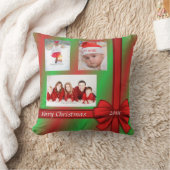 赤い緑の包まれた贈り物クリスマスフォト枕 クッション (ブランケット)
