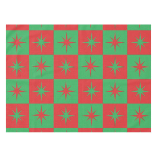 赤い緑の原子市松模様に的なクリスマススターバスト テーブルクロス (正面(横))
