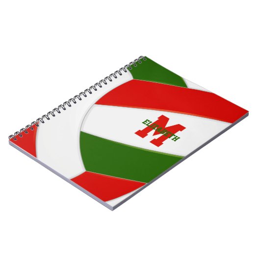 赤い緑の女パーソナライズされたの子バレーボール ノートブック (左側)