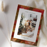 赤い緑の抽象芸術格子模様素朴写真クリスマス シーズンカード<br><div class="desc">赤と緑の抽象芸術水の色の格子写真素朴クリスマスホリデーカード</div>