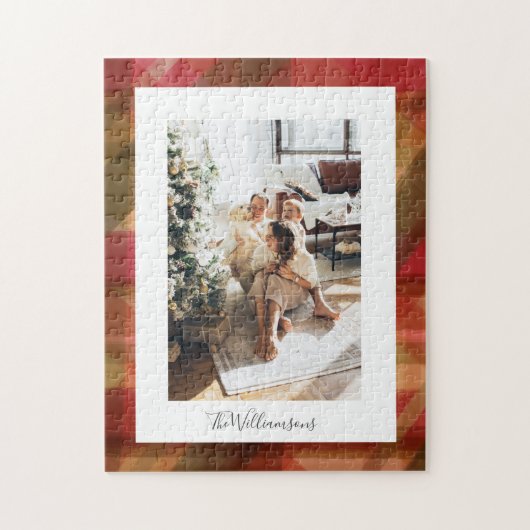 赤い緑の抽象芸術格子模様素朴写真クリスマス ジグソーパズル (縦)