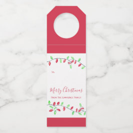 赤い緑の文字列ライトクリスマスホリデーギフト ボトルネックタグ