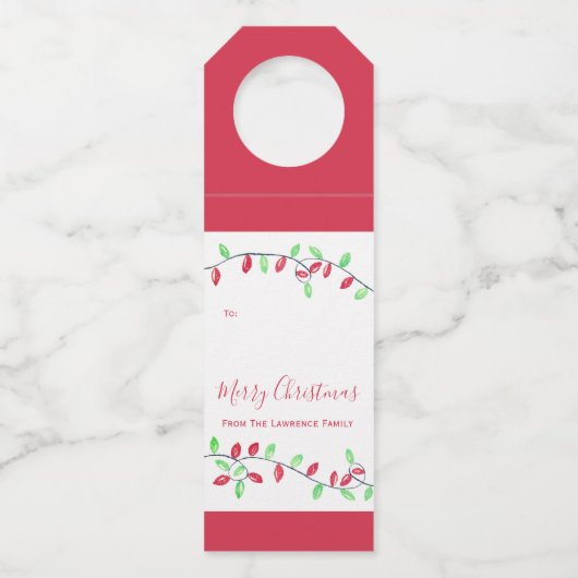 赤い緑の文字列ライトクリスマスホリデーギフト ボトルネックタグ (正面)