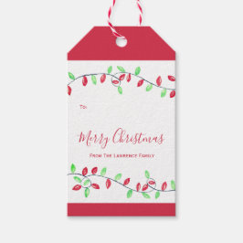 赤い緑の文字列ライトクリスマスホリデー ギフトタグ