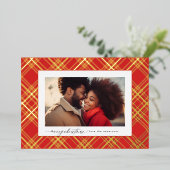 赤い緑の書モダン道クリスマス金ゴールドのプレイド 箔シーズンカード (立ち正面)