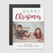 赤い緑の書道楽しいクリスマス家族の写真 (正面/裏面)