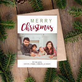 赤い緑の書道楽しいクリスマス家族の写真