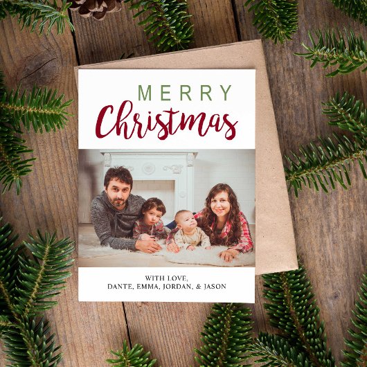 赤い緑の書道楽しいクリスマス家族の写真