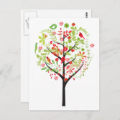 赤い緑の木と可愛い鳥はがき ポストカード (正面/裏面)