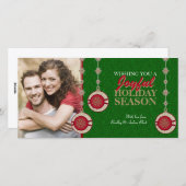 赤い緑の木のオーナメントクリスマスの写真カード シーズンカード (正面/裏面)