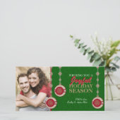 赤い緑の木のオーナメントクリスマスの写真カード シーズンカード (スタンド正面)