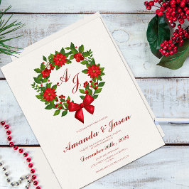 赤い緑の果実とポインセチア結婚クリスマス