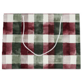 赤い緑の格子模様のストライプクリスマス素朴 ラージペーパーバッグ (正面)