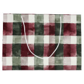 赤い緑の格子模様のストライプクリスマス素朴 ラージペーパーバッグ (裏面)