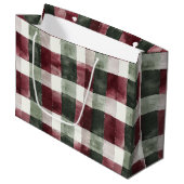 赤い緑の格子模様のストライプクリスマス素朴 ラージペーパーバッグ (正面アングル)