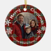 赤い緑の格子模様の写真の白い雪 セラミックオーナメント (正面)