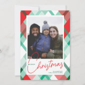 赤い緑の格子模様クリスマスフォトカード シーズンカード (正面)