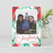 赤い緑の格子模様クリスマスフォトカード シーズンカード (スタンド正面)