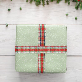 赤い緑の格子模様シンプル サテンリボン