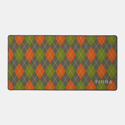 赤い緑の格子模様パーソナライズされた デスクマット (正面)