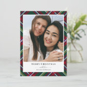 赤い緑の格子模様メリークリスマスフォト シーズンカード (スタンド正面)