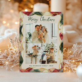 赤い緑の格子模様メリークリスマス3写真 シーズンカード