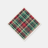 赤い緑の格子縞のストライプ スタンダードカクテルナプキン (角)