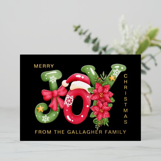 赤い緑の歓喜の手紙イラストレーション写真クリスマス 箔シーズンカード (立ち正面)