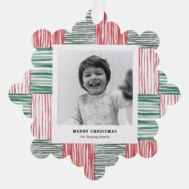 赤い緑の水の色のストライプパターン1枚 オーナメントカード