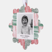 赤い緑の水の色のストライプパターン1枚 オーナメントカード (左)