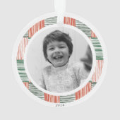 赤い緑の水の色のストライプパターン1枚 オーナメント (裏面)