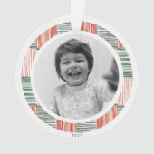 赤い緑の水の色のストライプパターン1枚 オーナメント (正面)