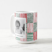 赤い緑の水の色のストライプパターン1枚 コーヒーマグカップ (正面左)