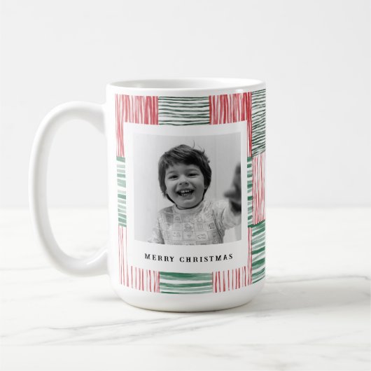 赤い緑の水の色のストライプパターン1枚 コーヒーマグカップ (左)