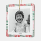 赤い緑の水の色のストライプパターン1枚 セラミックオーナメント (左)