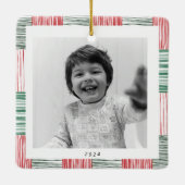 赤い緑の水の色のストライプパターン1枚 セラミックオーナメント (裏面)